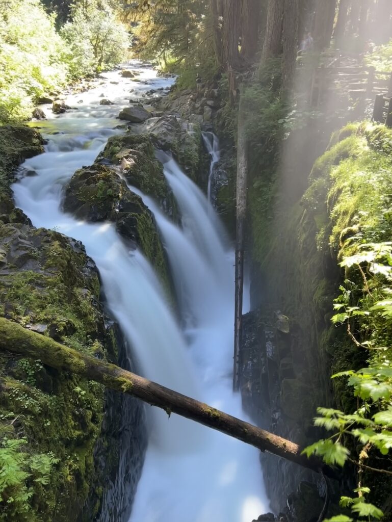 A long exposure image of Sol Duc Falls in Olympic National Park in Washington State